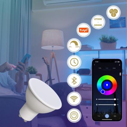 LED-pære med RGBW-farver dæmpbar GU10/4,5W/230V 2700-6500K Wi-Fi Tuya