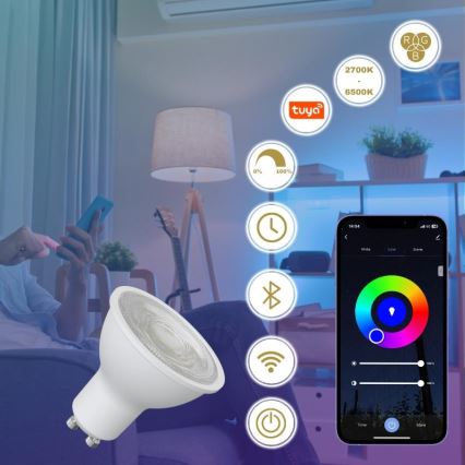 LED-pære med RGBW-farver dæmpbar GU10/4,5W/230V 2700-6500K Wi-Fi Tuya