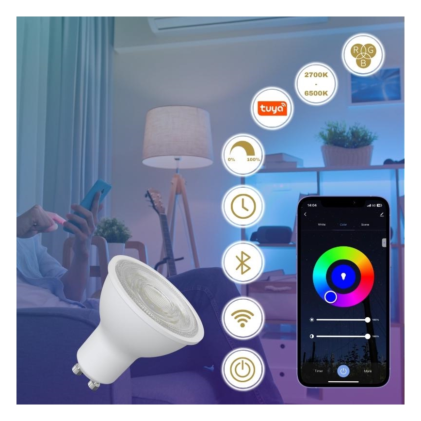 LED-pære med RGBW-farver dæmpbar GU10/4,5W/230V 2700-6500K Wi-Fi Tuya