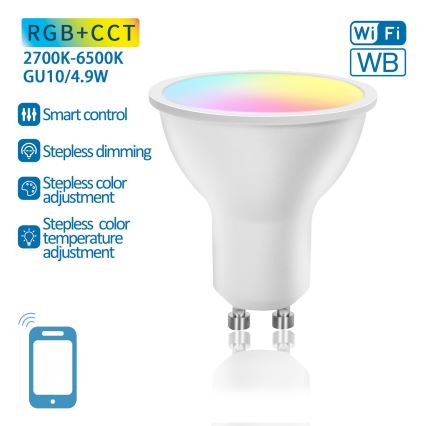 LED-pære med RGBW-farver dæmpbar GU10/4,9W/230V 2700-6500K Wi-Fi - Aigostar