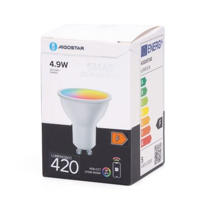 LED-pære med RGBW-farver dæmpbar GU10/4,9W/230V 2700-6500K Wi-Fi - Aigostar