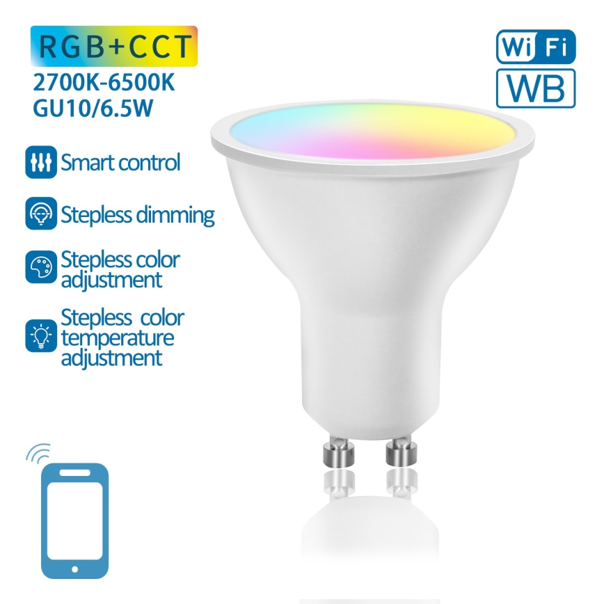 LED-pære med RGBW-farver dæmpbar GU10/6,5W/230V 2700-6500K Wi-Fi - Aigostar