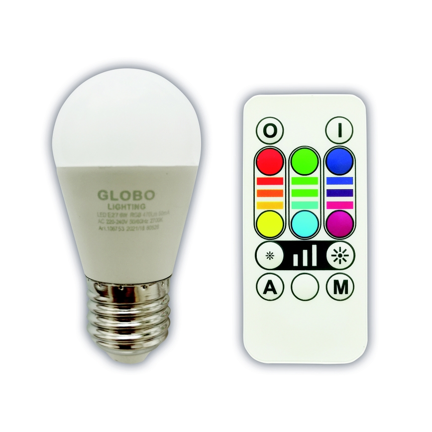 LED-pære med RGBW-farver dæmpbar E27/6W/230V 3000K + fjernbetjening - Globo