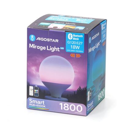 LED-pære med RGBW-farver dæmpbar MESH G120 E27/18W/230V 6500K + fjernbetjening - Aigostar