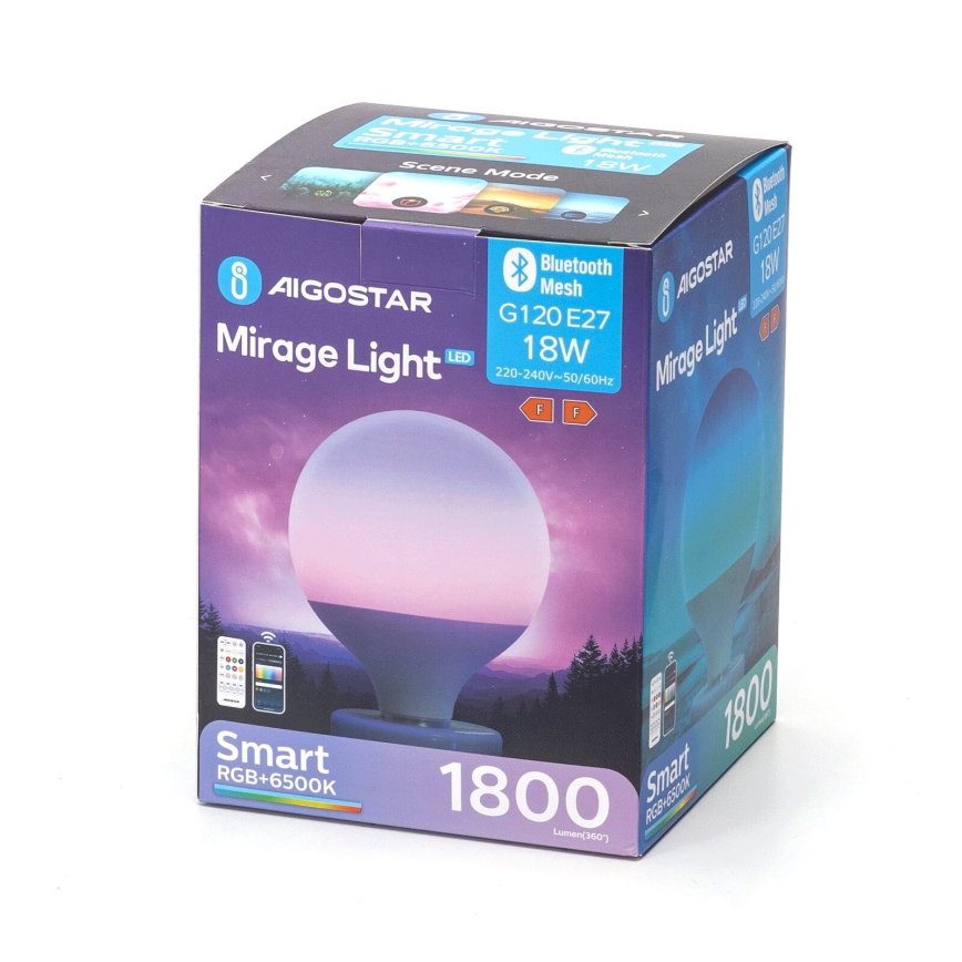 LED-pære med RGBW-farver dæmpbar MESH G120 E27/18W/230V 6500K + fjernbetjening - Aigostar