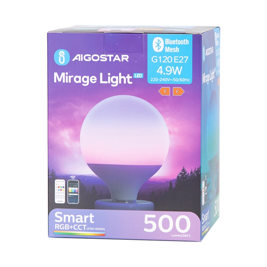 LED-pære med RGBW-farver dæmpbar MESH G120 E27/4,9W/230V 2700-6500K + fjernbetjening - Aigostar