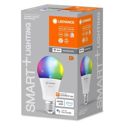 LED-pære med RGBW-farver dæmpbar SMART+ E27/14W/230V 2700-6500K Wi-Fi - Ledvance