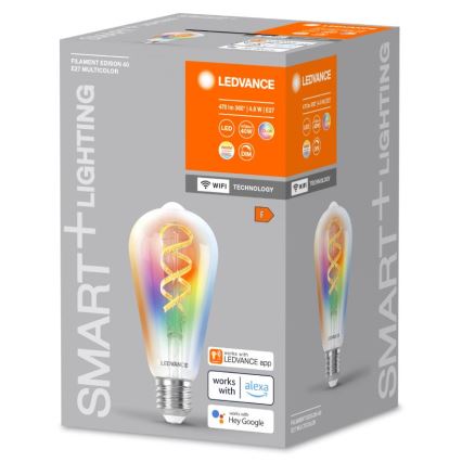 LED-pære med RGBW-farver dæmpbar SMART+ FILAMENT EDISON ST64 E27/4,8W/230V 2700-6500K Wi-Fi - Ledvance