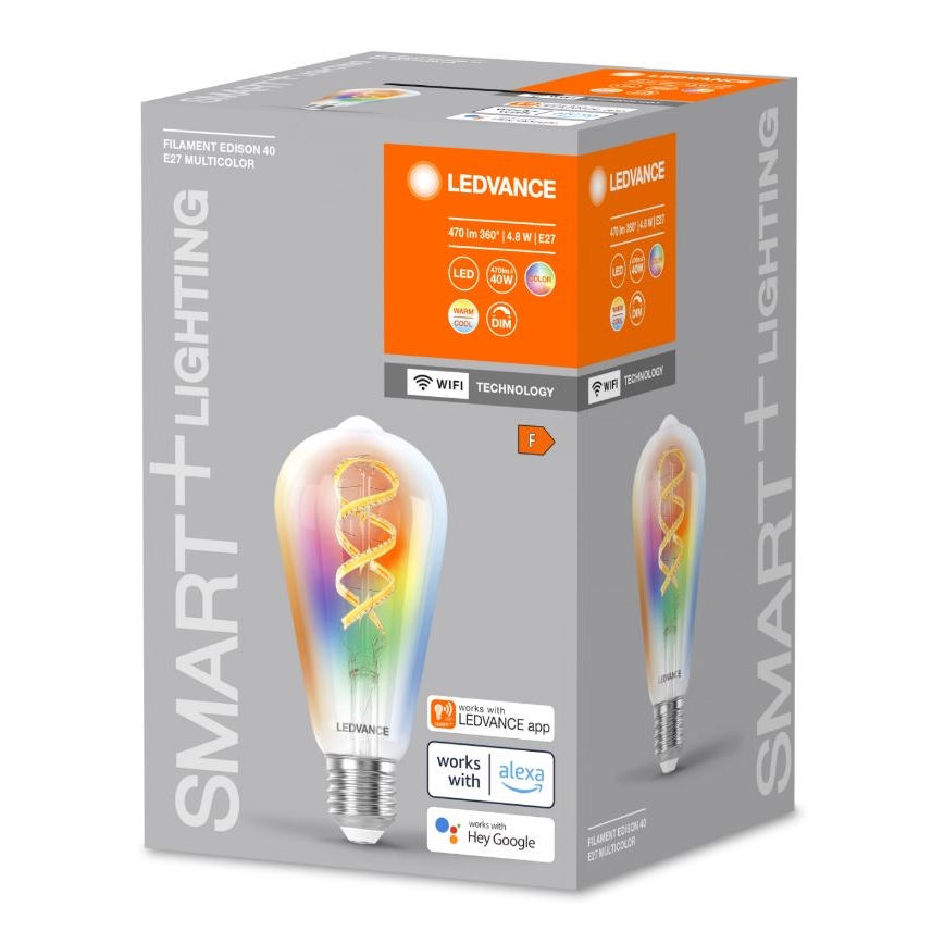 LED-pære med RGBW-farver dæmpbar SMART+ FILAMENT EDISON ST64 E27/4,8W/230V 2700-6500K Wi-Fi - Ledvance