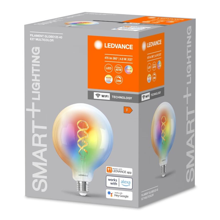 LED-pære med RGBW-farver dæmpbar SMART+ FILAMENT E27/4,8W/230V 2700-6500K Wi-Fi - Ledvance