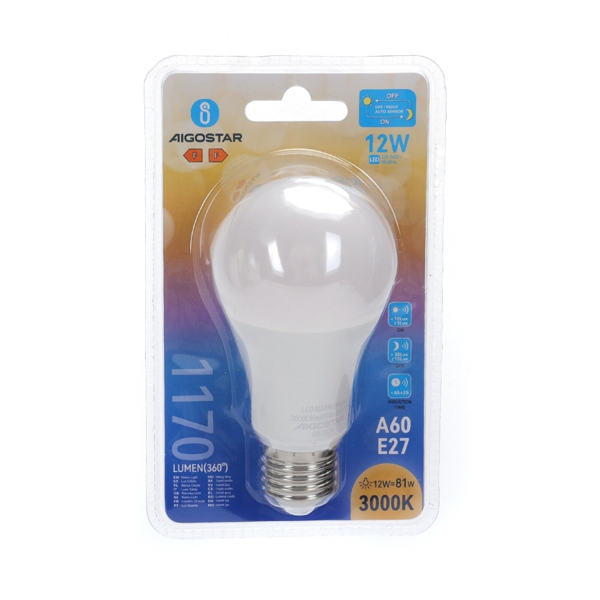 LED-pære med skumringssensor A60 E27/12W/230V 3000K - Aigostar