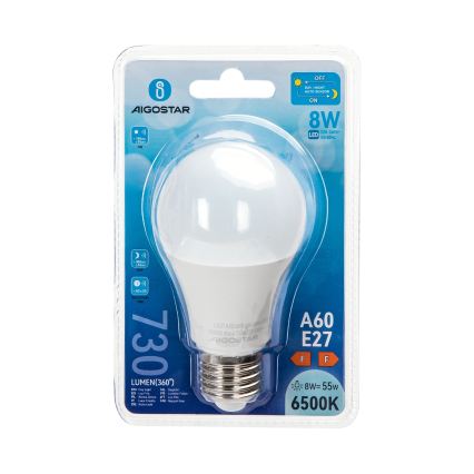 LED-pære med skumringssensor A60 E27/8W/230V 6500K - Aigostar
