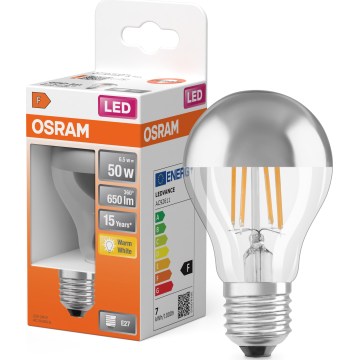 LED-pære med spejlet top FILAMENT E27/6,5W/230V 2700K sølv- Osram