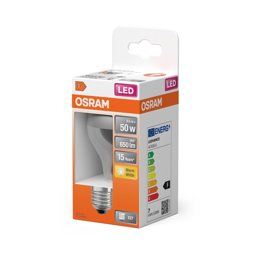 LED-pære med spejlet top FILAMENT E27/6,5W/230V 2700K sølv- Osram