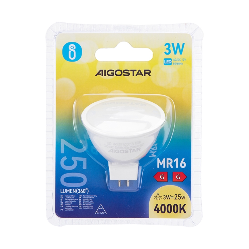 LED-pære MR16 GU5,3/3W/12V 4000K - Aigostar