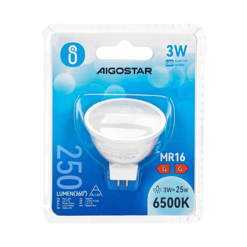 LED-pære MR16 GU5,3/3W/12V 6500K - Aigostar