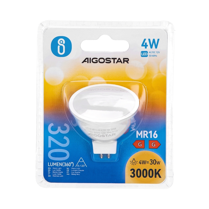 LED-pære MR16 GU5,3/4W/12V 3000K - Aigostar