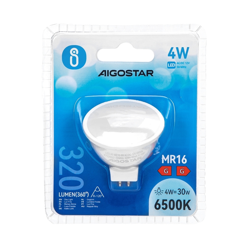 LED-pære MR16 GU5,3/4W/12V 6500K - Aigostar