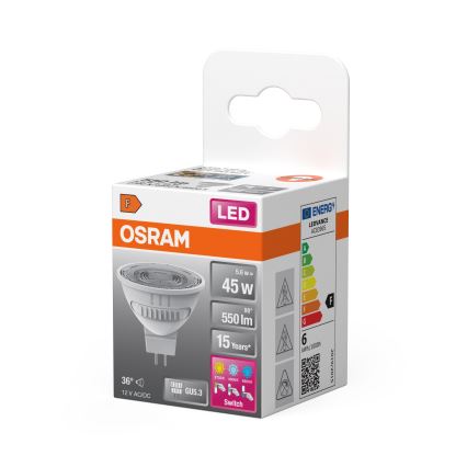 LED-pære MR16 GU5,3/5,6W/12V 2700/4000/6500K 36° - Osram
