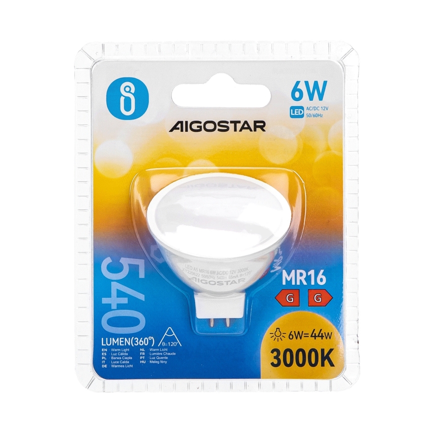 LED-pære MR16 GU5,3/6W/12V 3000K - Aigostar