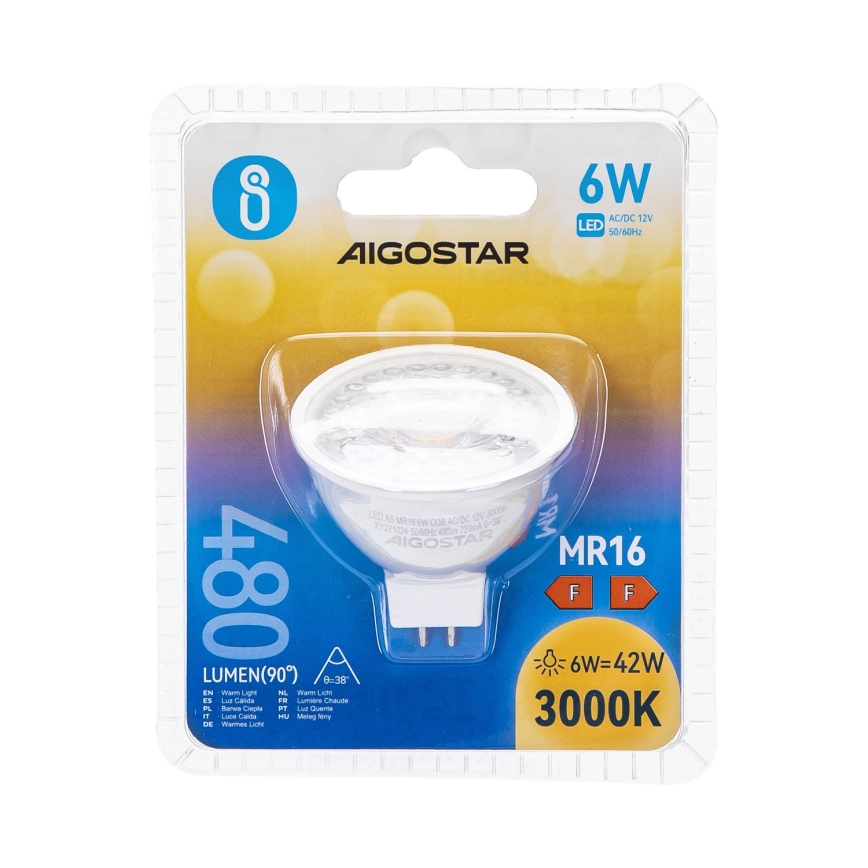 LED-pære MR16 GU5,3/6W/12V 3000K - Aigostar