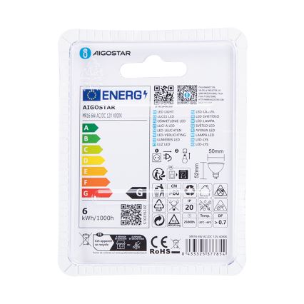 LED-pære MR16 GU5,3/6W/12V 4000K - Aigostar