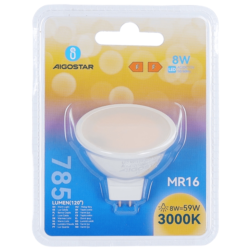 LED-pære MR16 GU5,3/8W/12V 3000K - Aigostar