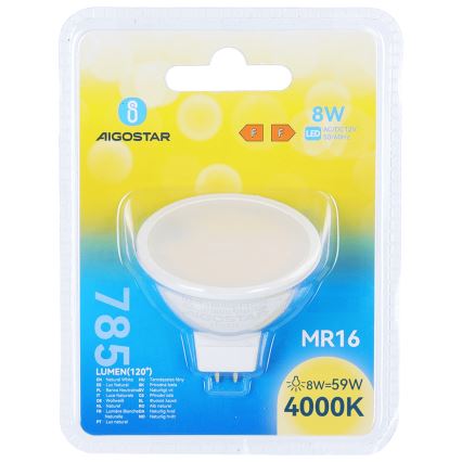 LED-pære MR16 GU5,3/8W/12V 4000K - Aigostar