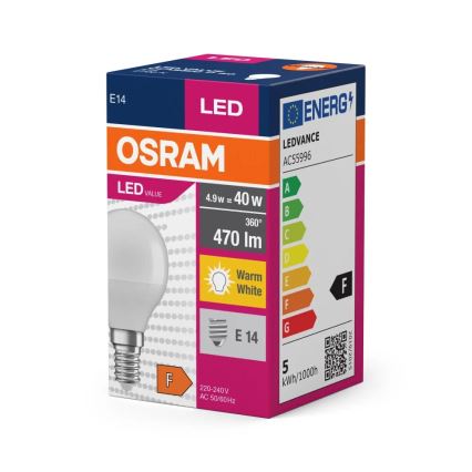 LED-pære P40 E14/4,9W/230V 2700K - Osram