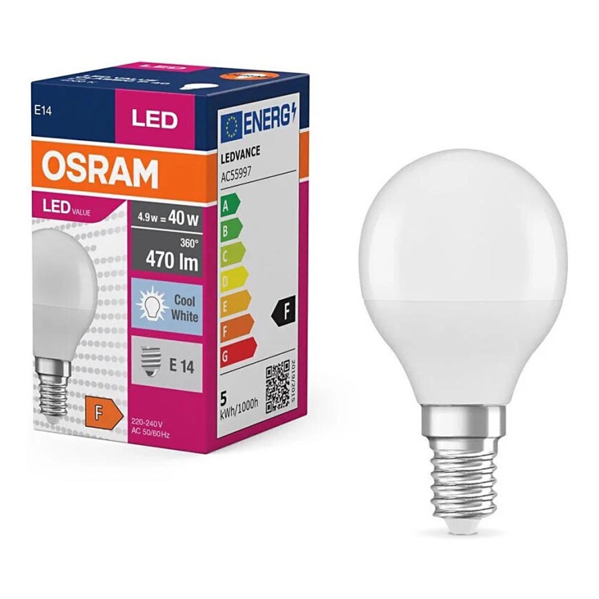 LED-pære P40 E14/4,9W/230V 4000K - Osram