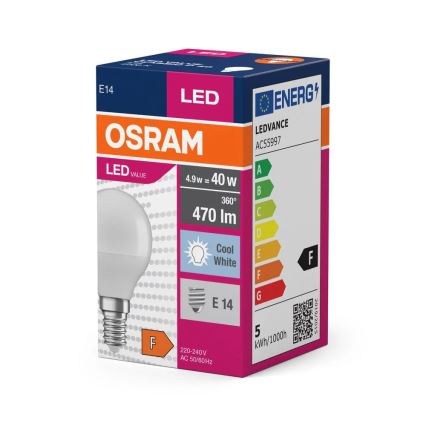 LED-pære P40 E14/4,9W/230V 4000K - Osram
