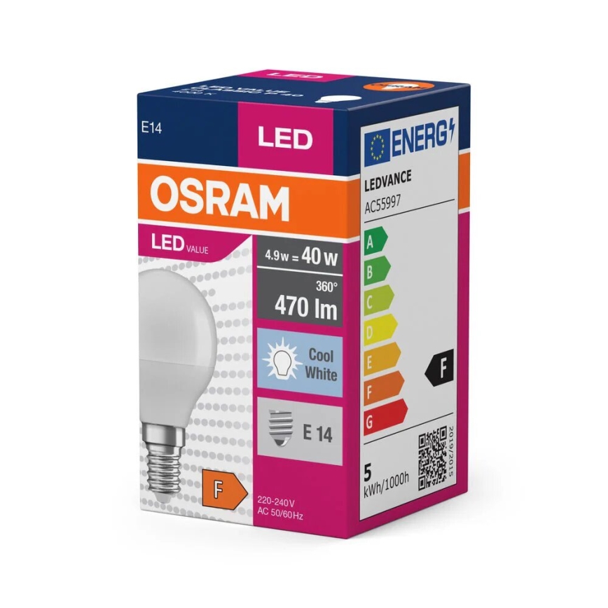 LED-pære P40 E14/4,9W/230V 4000K - Osram