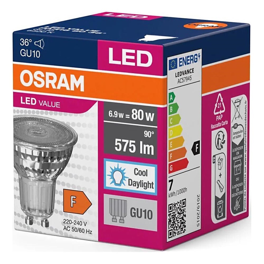 LED-pære PAR16 GU10/6,9W/230V 6500K - Osram