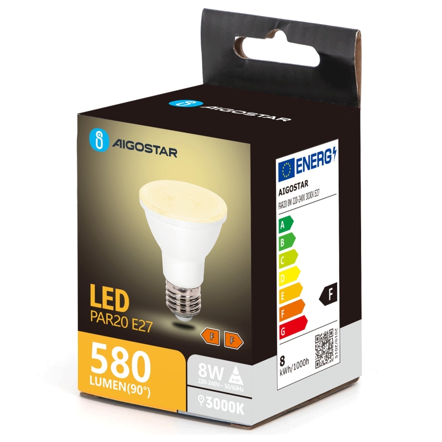 LED-pære PAR20 E27/8W/230V 3000K - Aigostar