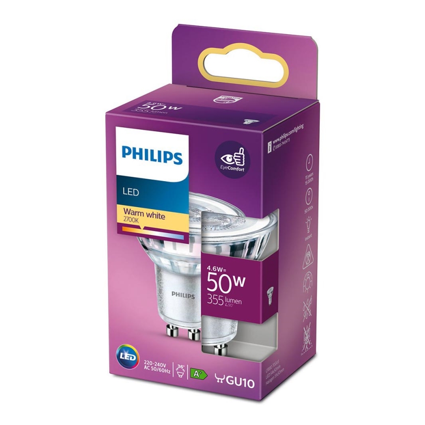 LED pære Philips GU10/4,6W/230V 2700K