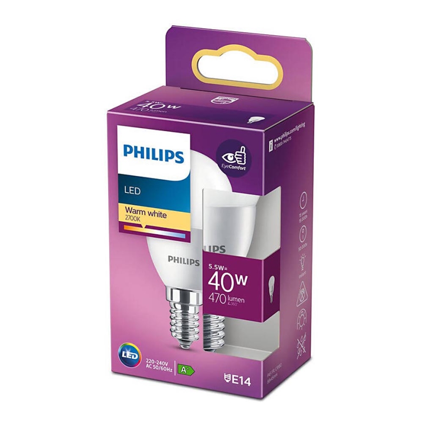 LED-pære Philips P45 E14/5,5W/230V 2700K