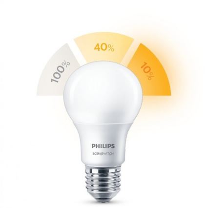 LED-pære Philips SCENE SWITCH A60 E27/8W/230V 2200K-2700K