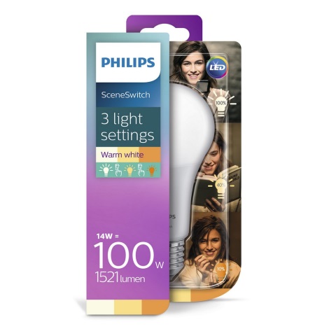 LED-pære Philips SCENE SWITCH A67 E27/14W/230V 2200K-2700K
