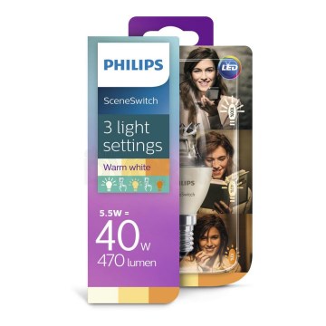 LED-pære Philips SCENE SWITCH B38 E14/5,5W/230V 2200K-2700K