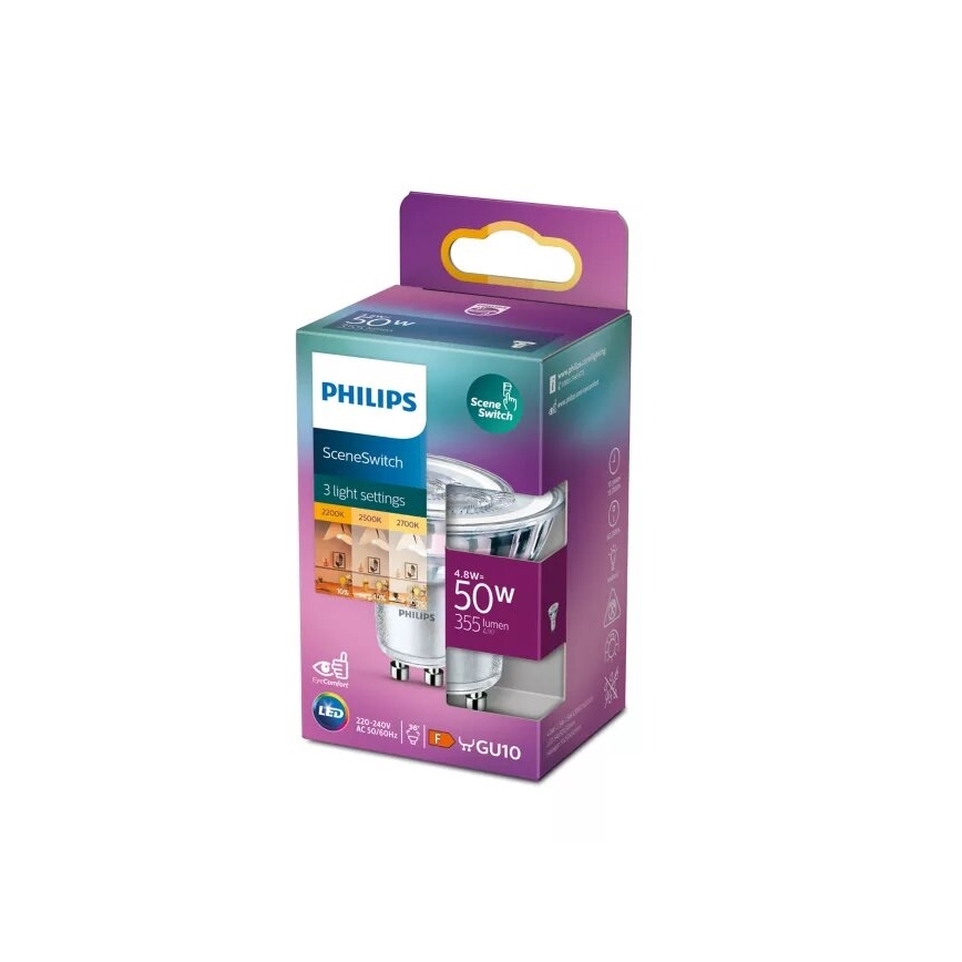 LED-pære Philips SCENE SWITCH PAR16 GU10/4,8W/230V 2200/2500/2700K