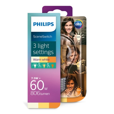 LED-pære Philips SCENE SWITCH VINTAGE A60 E27/7,5W/230V 2200K-2700K