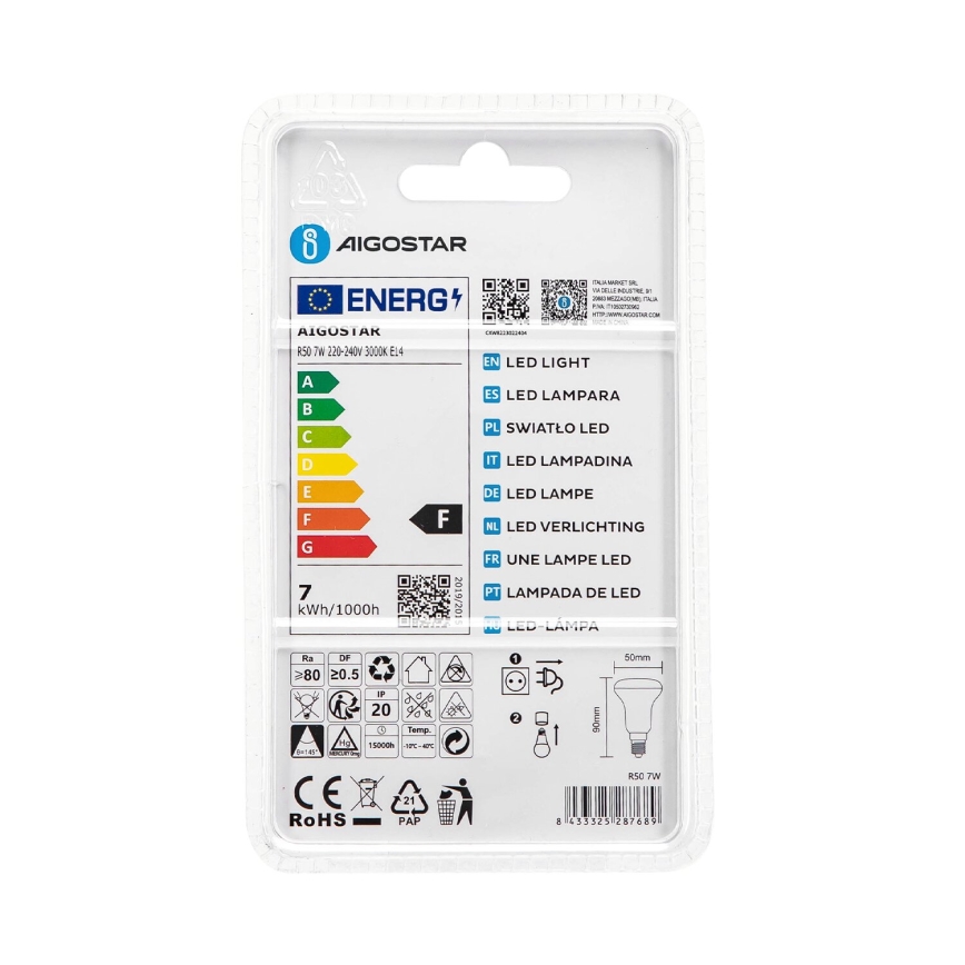 LED-pære R50 E14/7W/230V 3000K - Aigostar