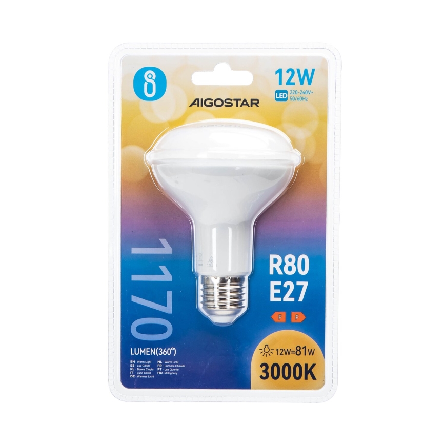 LED-pære R80 E27/12W/230V 3000K - Aigostar