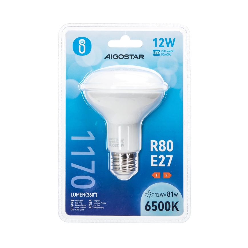 LED-pære R80 E27/12W/230V 6500K - Aigostar