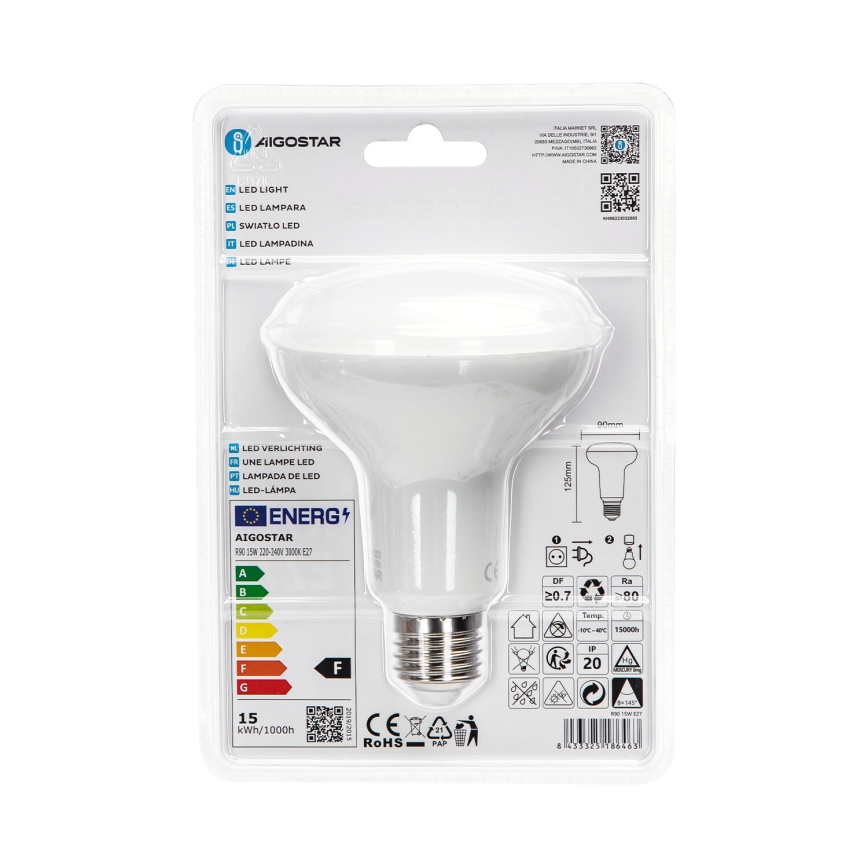 LED-pære R90 E27/15W/230V 3000K - Aigostar