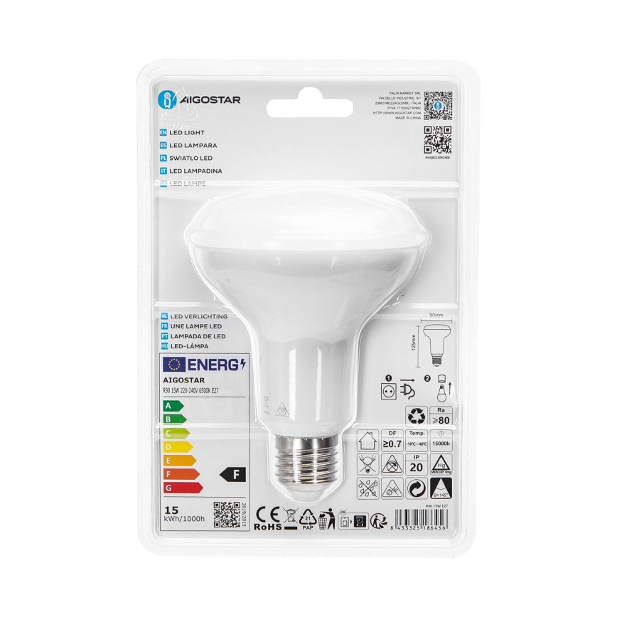 LED-pære R90 E27/15W/230V 6500K - Aigostar