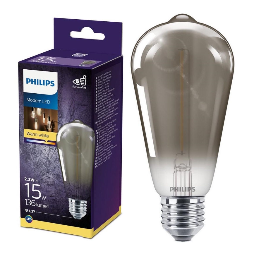 LED pære SMOKY VINTAGE Philips ST64 E27/2,3W/230V 2700K