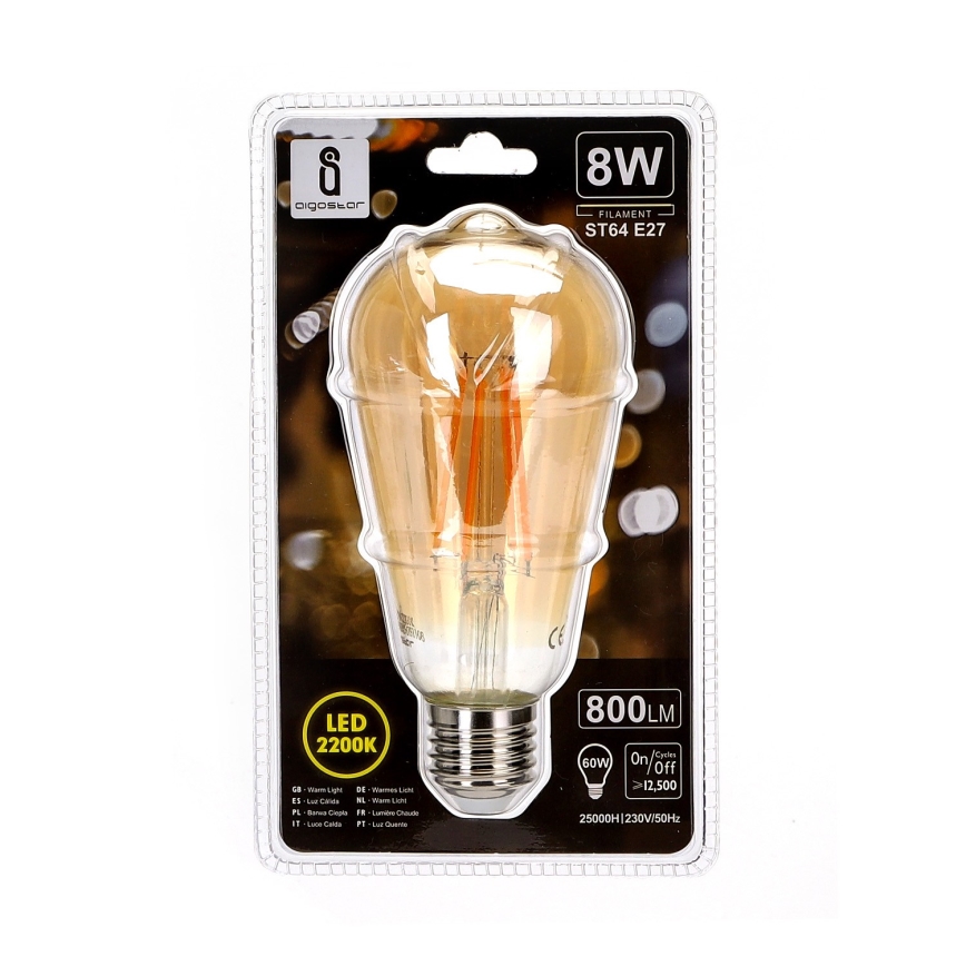 LED-pære ST64 E27/8W/230V 2200K - Aigostar