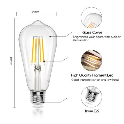 LED-pære ST64 E27/8W/230V 2700K - Aigostar