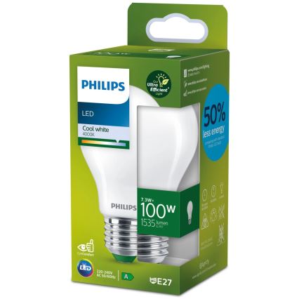 LED-pære ULTRAEFFICIENT Philips A60 E27/7,3W/230V 4000K